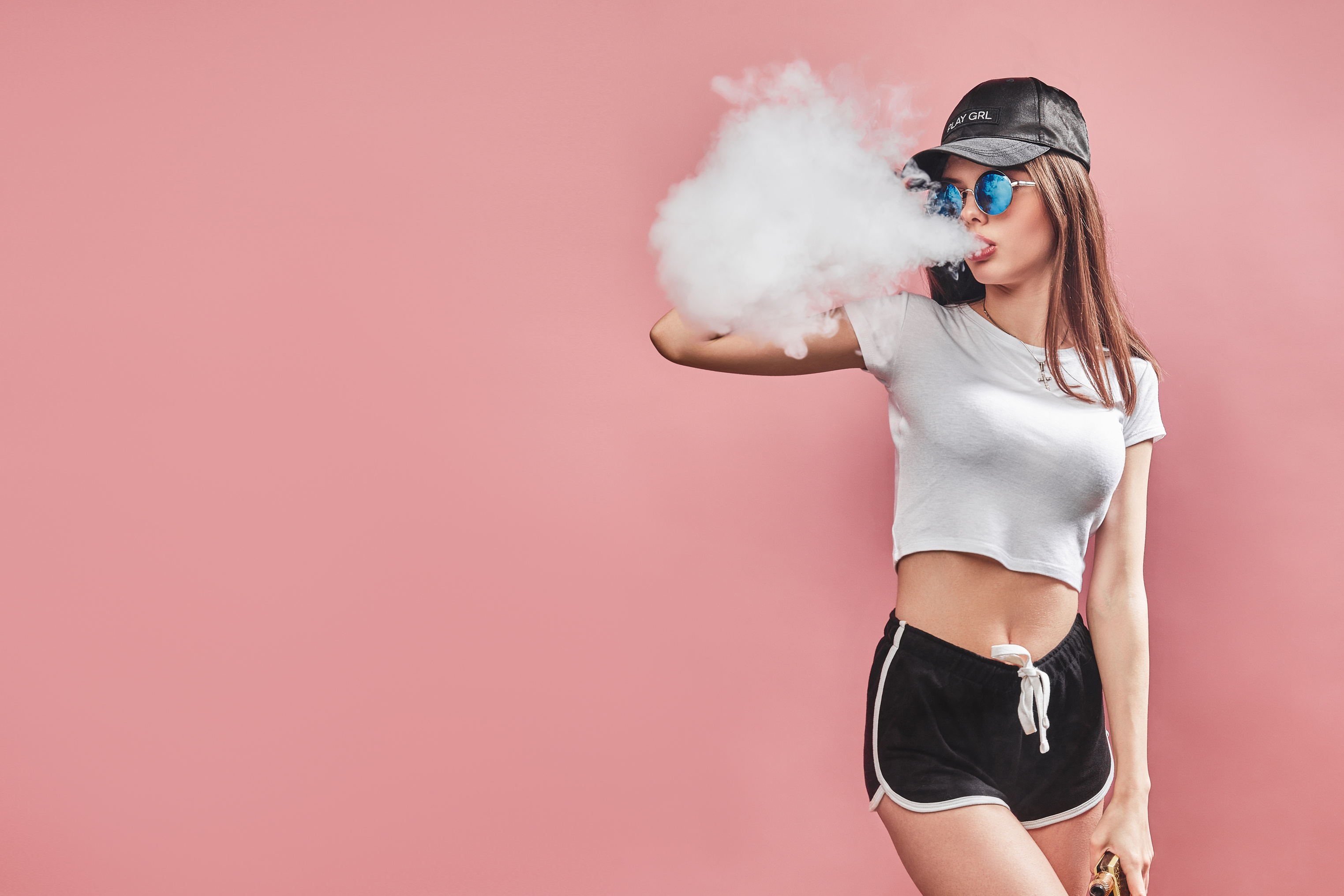 Young Woman Vaping Copy Space